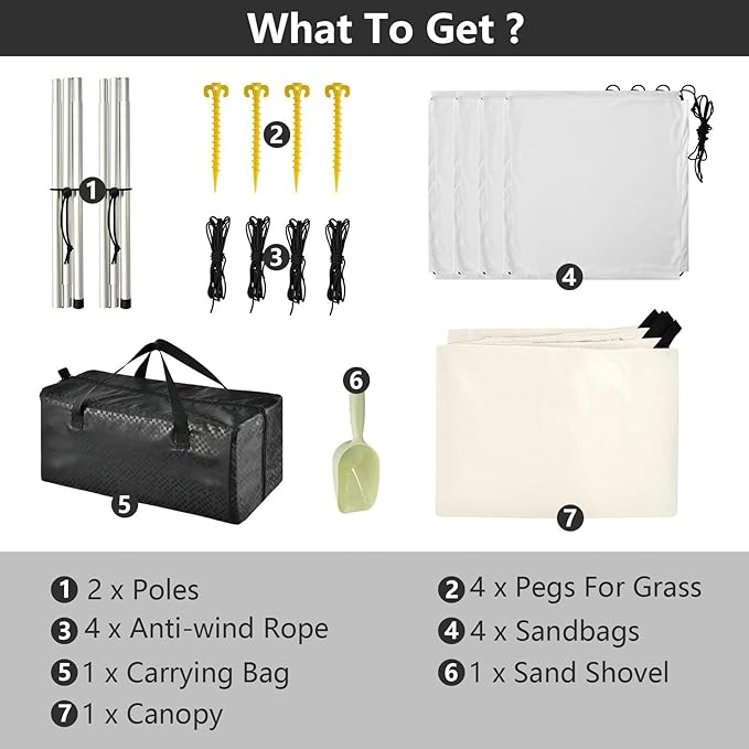 xigua Skin Color Beach Tent Sun Shelter with Carrying Bag - Silver Coated Oxford Fabric Beach Canopy for Beach Camping Fishing - Includes Windproof Ropes Sandbags &amp Stakes