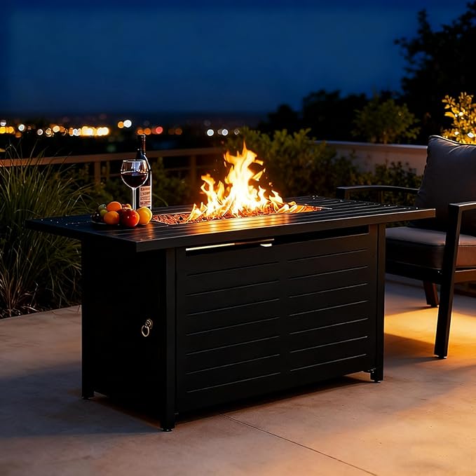 42 Outdoor Propane Fire Pit Table Gas Fire Pits with Lava Rock Waterproof Cover and Removable Lid for Outside Gatherings Parties on Patio Deck Garden Backyard Balcony 50000 BTU CSA Certified