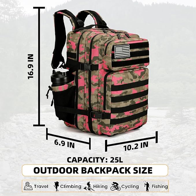 Lovelinks21 25L Tactical Backpack for Men and Women Military Backpack Small Assault Pack Molle Backpack Bug Out Bag Travel Rucksack Daypack (Pink Camo)