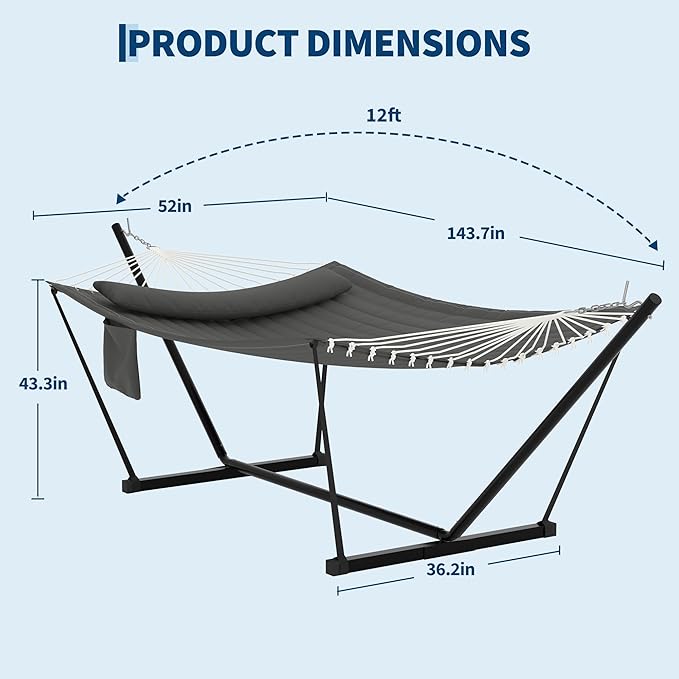 2 Person Double Hammock with Stand &amp Pillow 450 LBS Heavy Duty Outdoor Hammock with Balance Rope for Patio Backyard Poolside