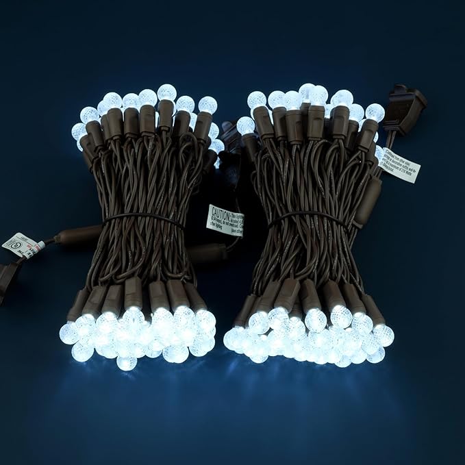 Cool White Raspberry One-Piece LED Christmas Lights 48 Feet 140 Count Pack of 2 Strands 70ct G12 High Waterproof UL Certified Brown Cord String Lights