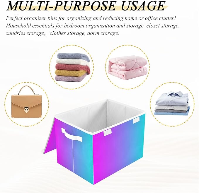 Blue Purple Gradient Storage Containers with Lids Foldable Home Storage Storage Boxes for Closet for Office Supplies