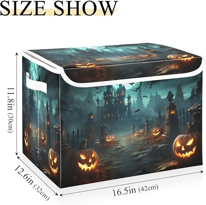 YETTASBIN Halloween Pumpkin Storage Basket with Lid and Handles Large Collapsible Fabric Storage Bins Sturdy Storage Organizer for Shelves Closet Bedroom School Office Home Decor