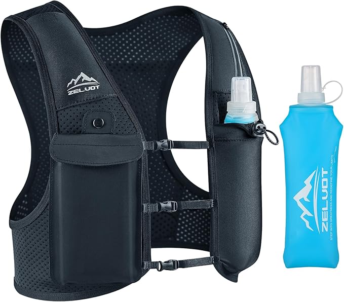 Zelvot Running Vest for Women Men USA Original Patent Adjustable Chest Straps Running Hydration Vest with 500ml Soft Flask Lightweight Reflective Hydration Backpack for Marathon