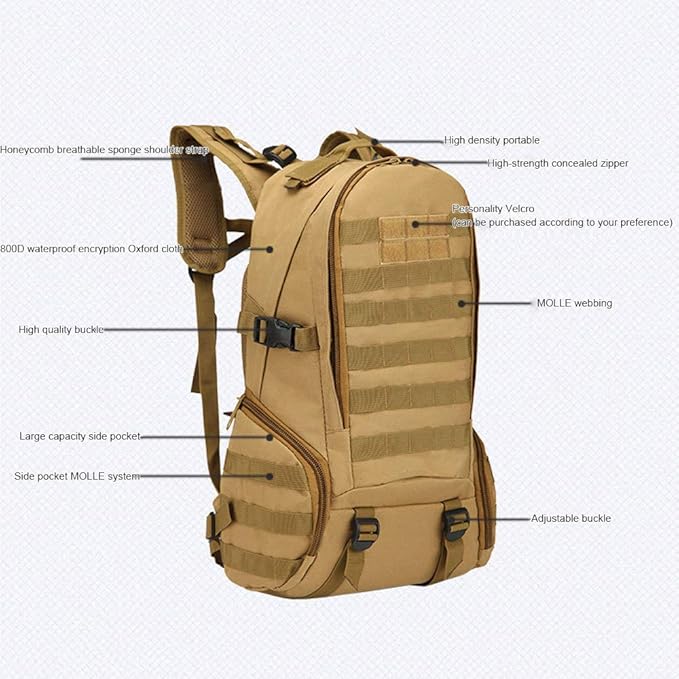 MASII Trekking Bag 3p Backpack Outdoor Sports Climbing Bag 35L Military Camouflage Tactical BackpackB