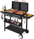 Propane and Charcoal Grill Combo Gas Griddle Grill Combo Two Fuel BBQ Grills with Long Silicone Non-Slip Grill Gloves Dual Fuel Lids and Side Shelves