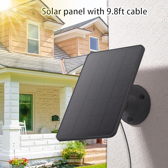 2 Pack Solar Panel Compatible with WYZE Battery Cam Pro 5V Solar Panel for Security Camera Charger Micro USB &amp USB-C 10ft Charging Extension Cable and Adjustable Wall Mount Black