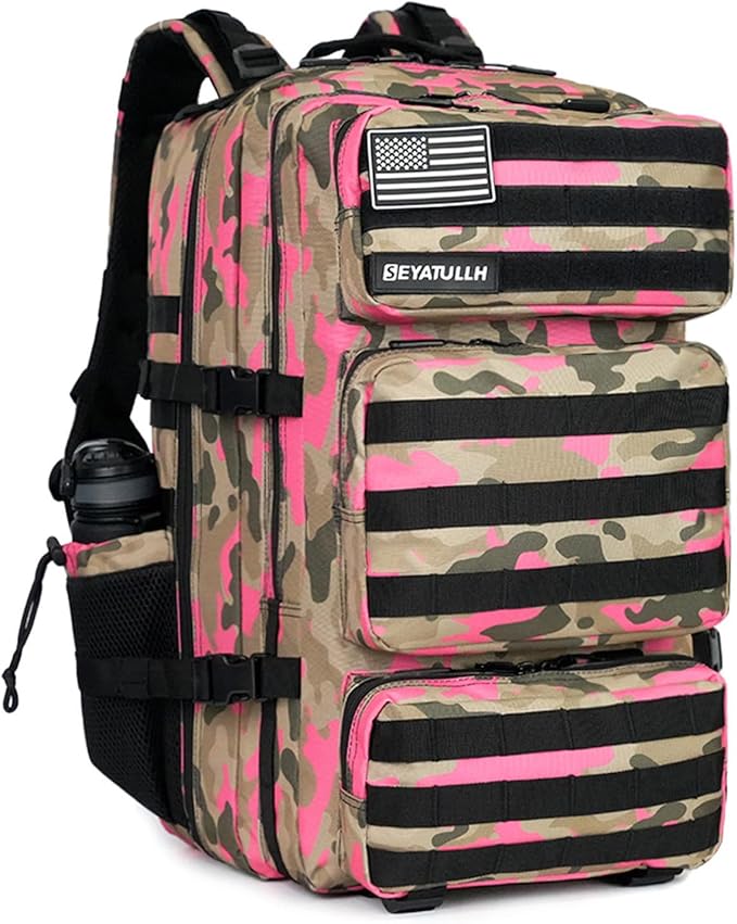 Military Tactical Backpack 55L for Men &amp Women Bug Out Bag Assault pack Molle Daypack Hiking Trekking Rucksack (Pink camouflage)