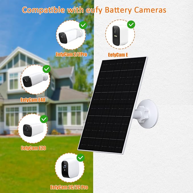7W Solar Panel Compatible with Eufycam USB-C Solar Charger for 5V Battery Cameras IP66 Waterproof 360° Adjustable Mount 9.8ft Charging Cable 2 Pack
