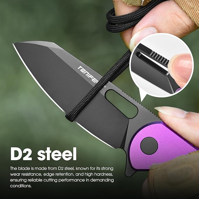 TONIFE Galaxy EDC Folding Pocket Knife with D2 Steel Blade and Aluminum Handle Compact Outdoor Tool for Camping and Everyday Carry (Purple)
