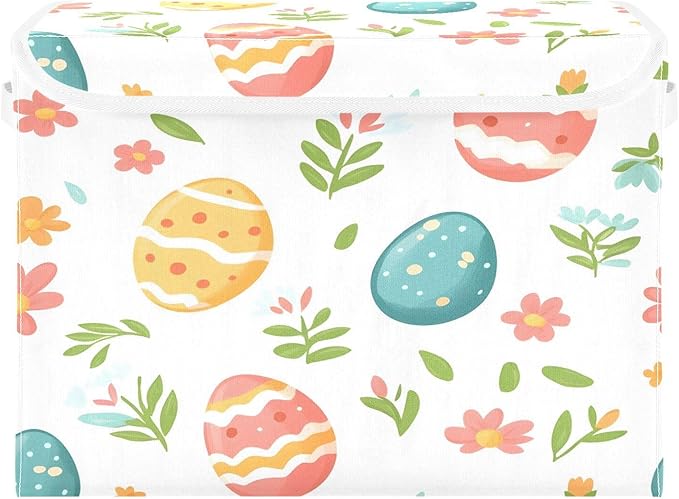 Christmas Storage Baskets with Lids Easter Eggs Collapsible Bins Stackable Fabric Linen Baskets Closet Organizer Container 16.5x12.6x11.8