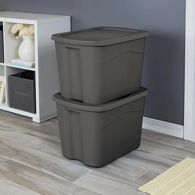 8 Pack 18 Gallon Plastic Storage Bins &amp Totes Stackable with Snap-On Lids for Home Garage Closet Basement Organization Containers (Gray)