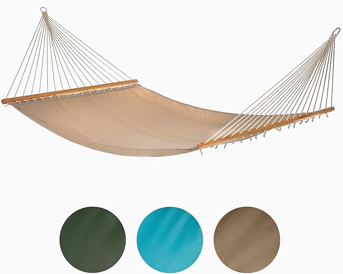 Fab Habitat Solid Recycled Polyester Hammock - Fargo - Khaki - Indoor/Outdoor Quick Dry 2 Person 460 lbs Capacity - Patio Poolside Backyard Garden Beach Balcony - 12-14 ft Adjustable