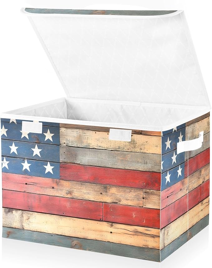 Storage Cube with Lid American Wood Floor Print 16.5×12.6×11.8 IN 1 Pack Collapsible Large Capacity Foldable Storage Basket Bin Organizer
