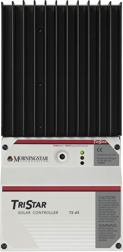 Morningstar TriStar 45A PWM Solar Charge Controller (TS-45) - Solar Panel Regulator for 12/24/36/48V LA/Li Batteries Load/Diversion Control Data/Comms FCC Comp. 5 Year WTY - Designed in The USA