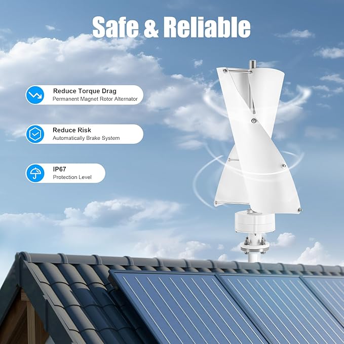 100W Vertical Axis Wind Turbine Generator Permanent Magnet Generator with Intelligent Controller Low Noise Helical Design Windmill for Home Boats Street Lighting