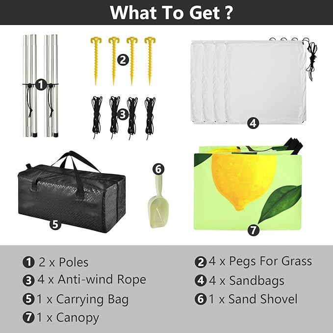 Beach Canopy with Windproof Ropes &amp Sandbags Beach Tent Sun Shade Sun Shelter for Camping Trips Fishing Backyard Fun or Picnics Lemon