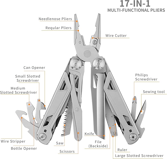 POXIMO 17-In-1 Multitool Gifts for Men Dad Him Multi Tool Pliers EDC Multi-Tool Kits Stocking Stuffers Pocket Knife Gadgets for Camping Hiking Surviving Fishing Hunting