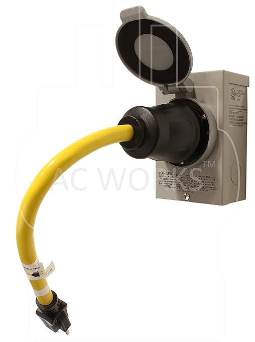 AC WORKS Generator to Transfer Switch 50Amp Inlet Box Adapter (15Amp Household Plug to CS6364 Flexible)