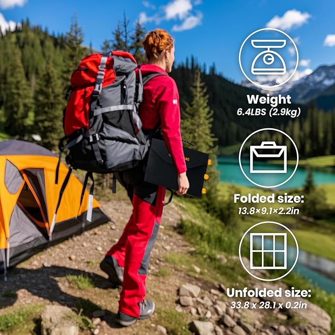60W Portable Solar Panel for Power Station 24% High Efficiency Foldable Solar Charger with QC3.0 USB-A PD3.0 DC Output IP67 Waterproof Solar Panels for Camping RV Power Outage (Without Generator)