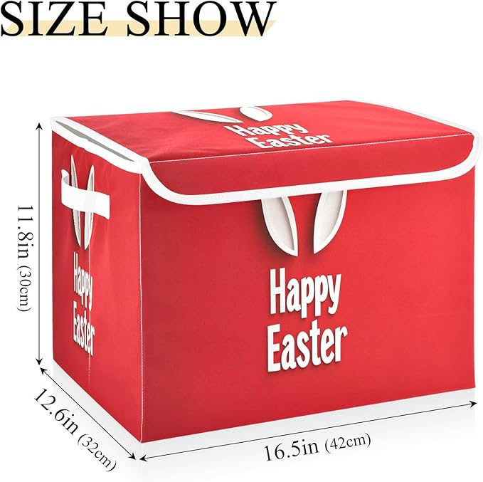 Doodle Happy Easter Pattern Foldable Storage Baskets Fabric Boxes with Handle Organizers with Flip-Top Lids Storage Bins for Home Bedroom Office