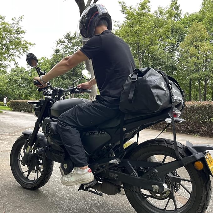 80L PVC Motor Dry Bag Tail Luggage Bag Made of WearResistant PVC Large Capacity LeakProof RollTop Closure for Motorcycling Camping Boating Fishing Kayaking (80L)