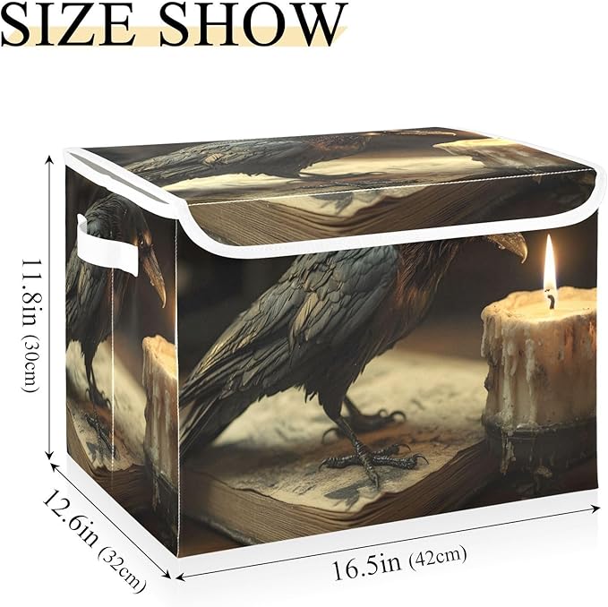 Storage Cube with Lid Crow Gothic Print 16.5×12.6×11.8 IN Collapsible Large Capacity Foldable Storage Basket Bin Organizer