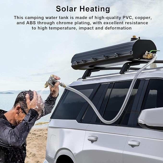 Self-Pressurized 4.8 Gal Portable Water Tank &amp Shower - Solar Heated for Camping Overland Truck SUV Rooftop Outdoor Cleaning Kit &amp Water Supply