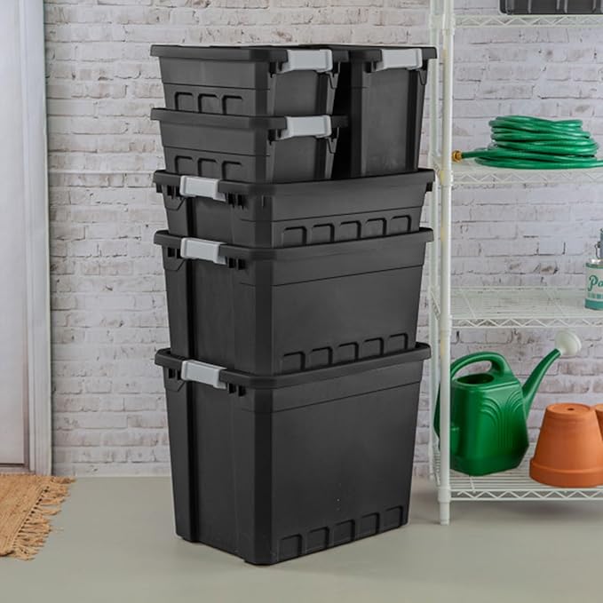 Sterilite 18-Pack Plastic Storage Bins with Lids Stackable Containers 7.5 Gallon Black