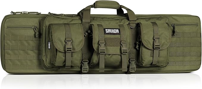 Savior Equipment American Classic Tactical Double Long Gun Bag Pistol Transportation Case w/Backpack Strap Lockable Compartment Available Length in 32 36 42 46 51 55