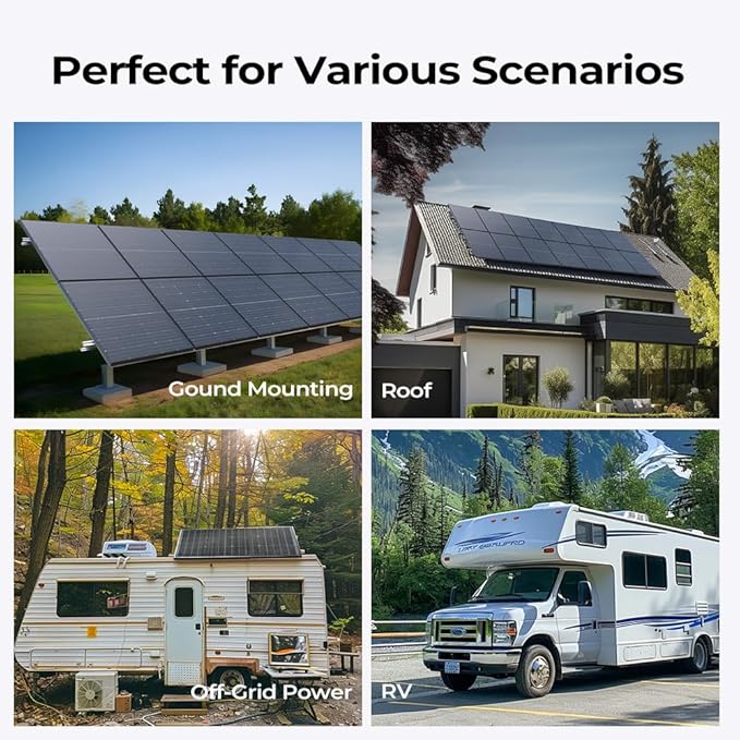BougeRV Bifacial N-Type 300 Watts 16BB Mono Solar Panel 25% High-Efficiency All Black 12V/24V 300W Solar Panel for RV Camping Off-Grid Home Boat Marine 1 Piece