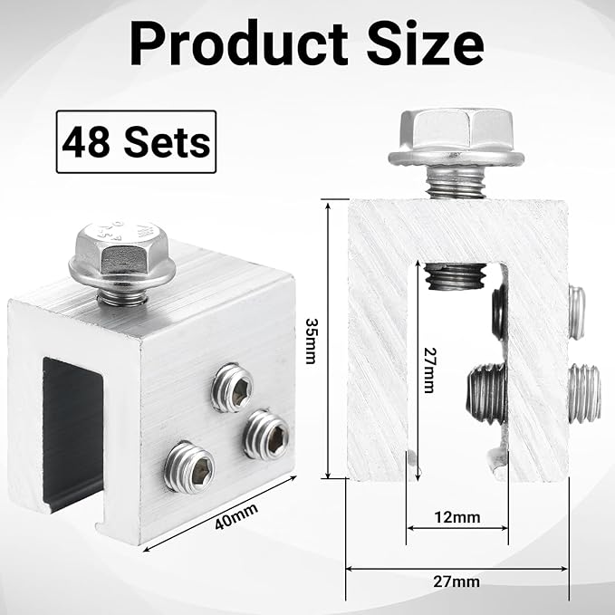 Tandefio 48 Sets Roof Clamp for Standing Metal Roof Standing Seam Bracket Clamp for Heat Cable Snow Guards Solar Panels Module Installation