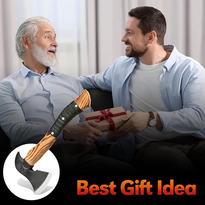 14” Hatchet Axe Camping Hatchet Hand Forged Axe with Sheath for Wood Chopping Splitting &amp Carving Bushcraft Axe with Ash Wood Handle for Outdoor &amp Survival