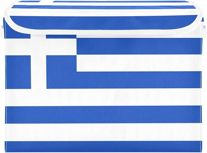 Greece Flag Fabric Decorative Storage Box Cube with Lids and Handle Collapsible Storage Boxes for Home Bedroom Closet Office.
