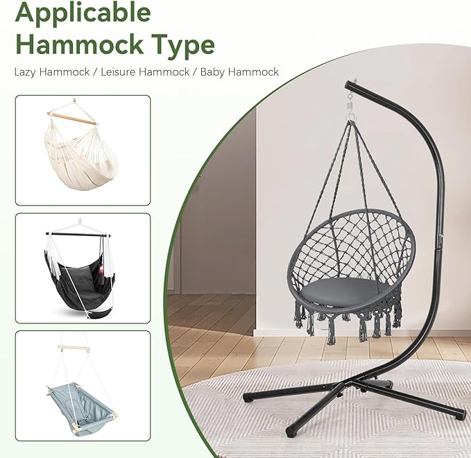 PayLessHere Hanging Hammock Stands Hammock Chair Stands Outdoor Solid Steel Heavy Duty Stand Only Construction for Hanging Hammock C Stand Air Porch Swing Chair Indoor（Stand Only）