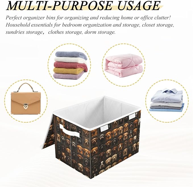Storage Cube with Lid Dogs Portraits Print 16.5×12.6×11.8 IN 1 Pack Collapsible Large Capacity Foldable Storage Basket Bin Organizer