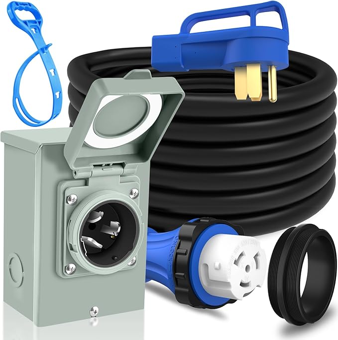 PAULINN 50 Amp Generator Cord 15FT &amp Power Inlet Box NEMA 14-50P/SS2-50R Twist Lock Extension Cord with NEMA SS2-50P Generator Inlet ETL Listed Weatherproof Emergency Power Combo Kit
