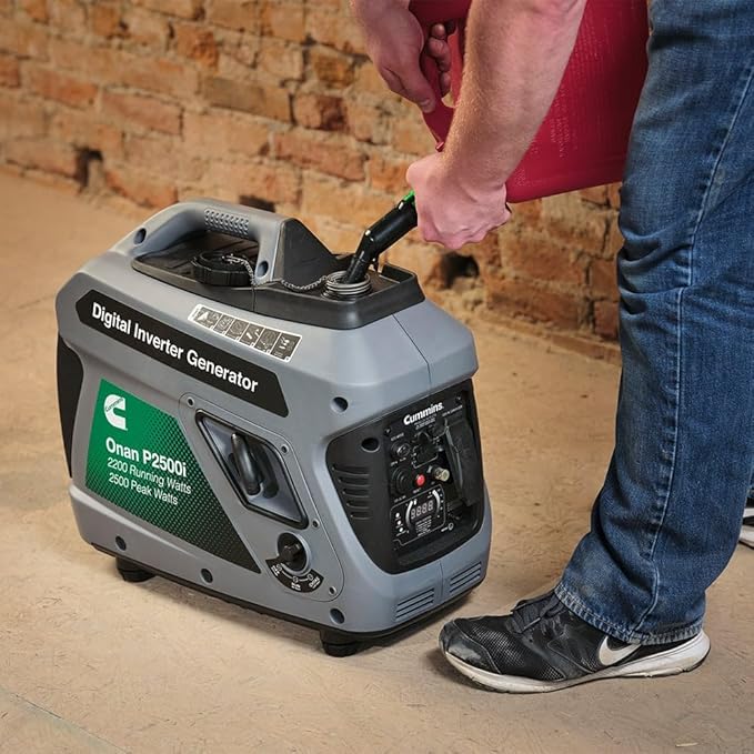 Cummins Onan P2500i Inverter Generator 2500 Peak/2200 Running Watts Ultra-Quiet 52 dBA Portable Gas Powered Parallel Ready 10hr Runtime Lightweight 48 lbs RV &amp Camping CARB/EPA Compliant