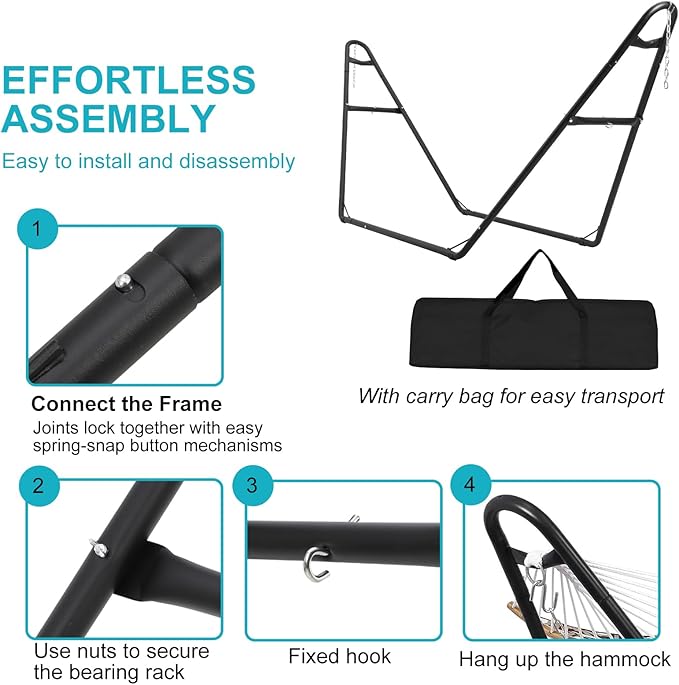 Heavy-Duty Hammock Stand for 2 People Steel 130 * 40 * 51in Portable Design for 9.5 to 14 ft Hammocks Ideal for Outdoor Balconies Porches Patios Decks and Backyards.