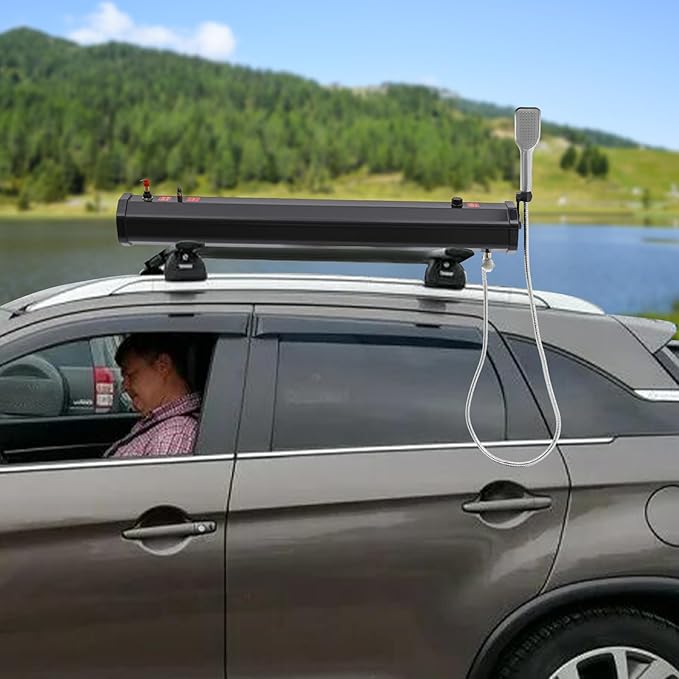 4.76 Gallon Portable Camping Shower Roof-Mounted Pressurized Water Tank Solar Camping Shower for SUV Sedan RV Trucks (4.76 Gallon)