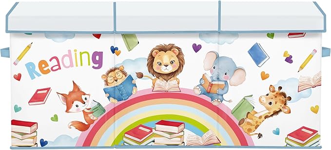 decalsweet Kids Toy Box Storage Chest Collapsible Storage Bin with Lids Handles for Boys Girls Toddler Large Kids Toy Organizer Box for Kidsroom Bedroom Playroom Nursery37.7x12.5x15.7