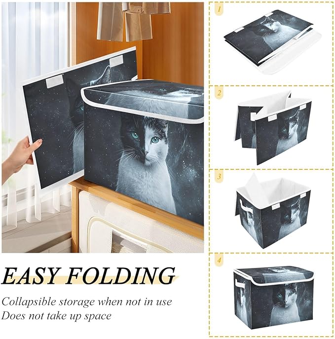 Storage Cube with Lid Two Face Cat Print 16.5×12.6×11.8 IN Collapsible Large Capacity Foldable Storage Basket Bin Organizer