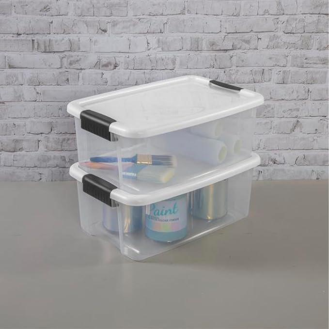 Sterilite 30 Quart (6 Pack) &amp 18 Quart (6 Pack) Clear Plastic Stackable Storage Container Bin Box Tote with White Latching Lid Organizing Solution