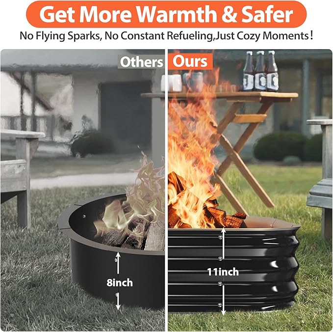Fire Pit Ring48in Large Heavy Duty Square Firepit for Outside11'' Tall Galvanized Steel Bonfire PitsWood Burning Outdoor FireplacesPortable for BackyardCampingPatioBeach
