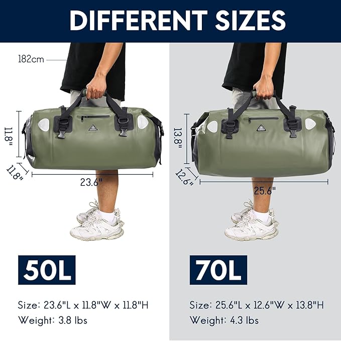 Haimont Waterproof Duffel Bag Roll-top Dry Duffel Bag with Quick-fixed Straps for Motorcycling Rafting Boating SUP Kayaking Travel 50L/70L