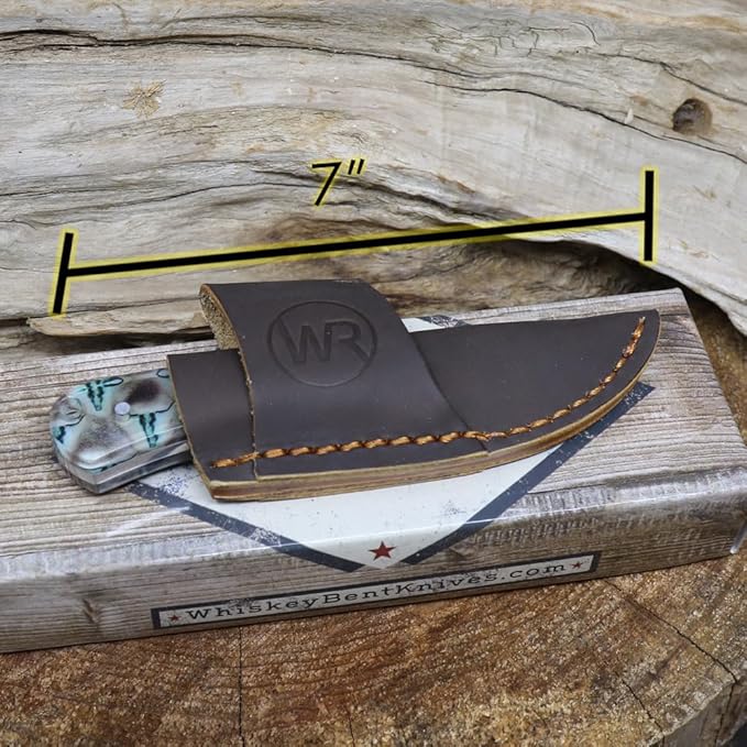 WHISKEY BENT HAT CO. Mini Skinner 440 Steel Fixed Blade Knife w/Leather Sheath (Corriente)