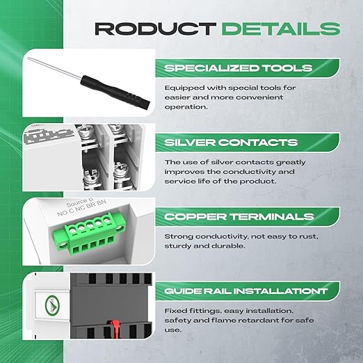 Automatic Transfer Switch 100A AC 220V Dual Power ATS 2P Automatic/Manual Transfer Switch din Rail mounting for Home Generator RVPublic/Backup Power Supply