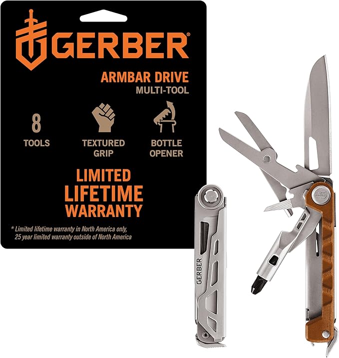 Gerber Gear Armbar Drive EDC Multitool 8-in-1 Pocket Knife with Pocket Screwdriver 2.5 Blade Orange