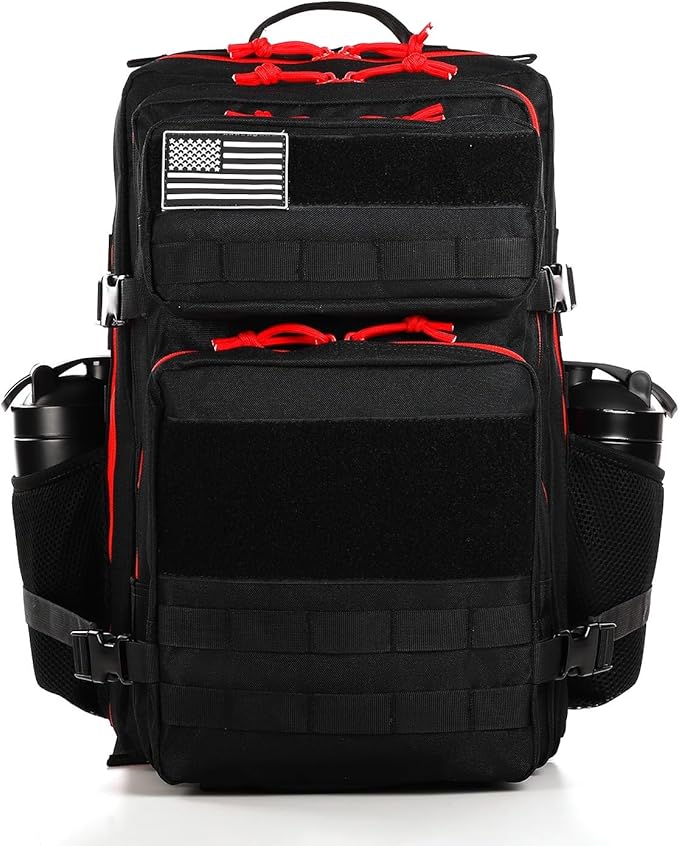 45L Military Tactical Backpacks Molle Army Assault Pack Bug Out Bag Hiking Treeking Rucksack Large Capacity Backpack Backpack(Black and red)