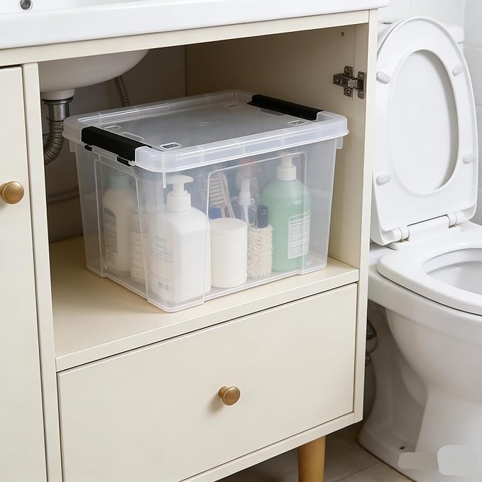4 Packs 22 Qt. Plastic Storage Bins with Lids Stackable Organization Bins Storage Containers Box with Latches Clear